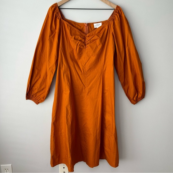 Who What Wear Dresses & Skirts - Who What Wear Ruched Dress Medium Peasant Puff Cottage Fairy Midi Orange Boho